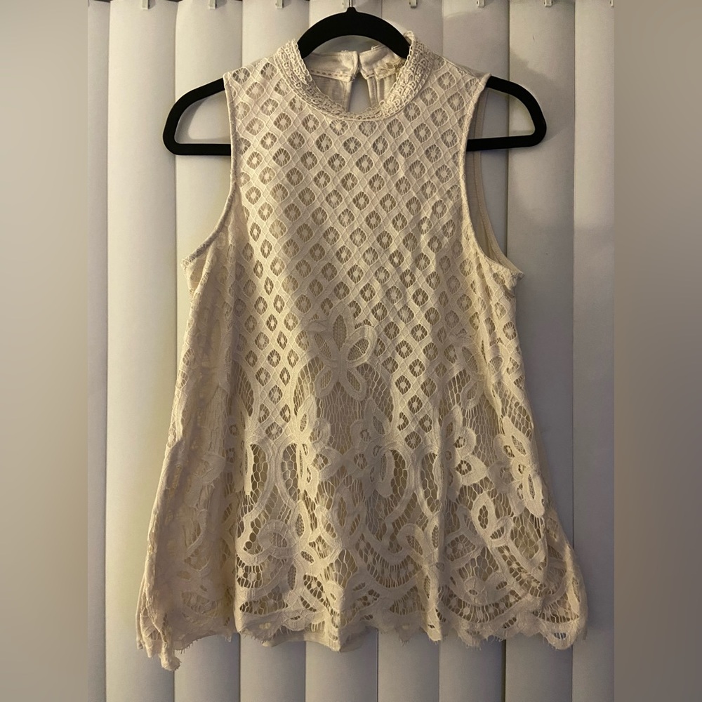 Rewind ivory/cream lace high neck tank top